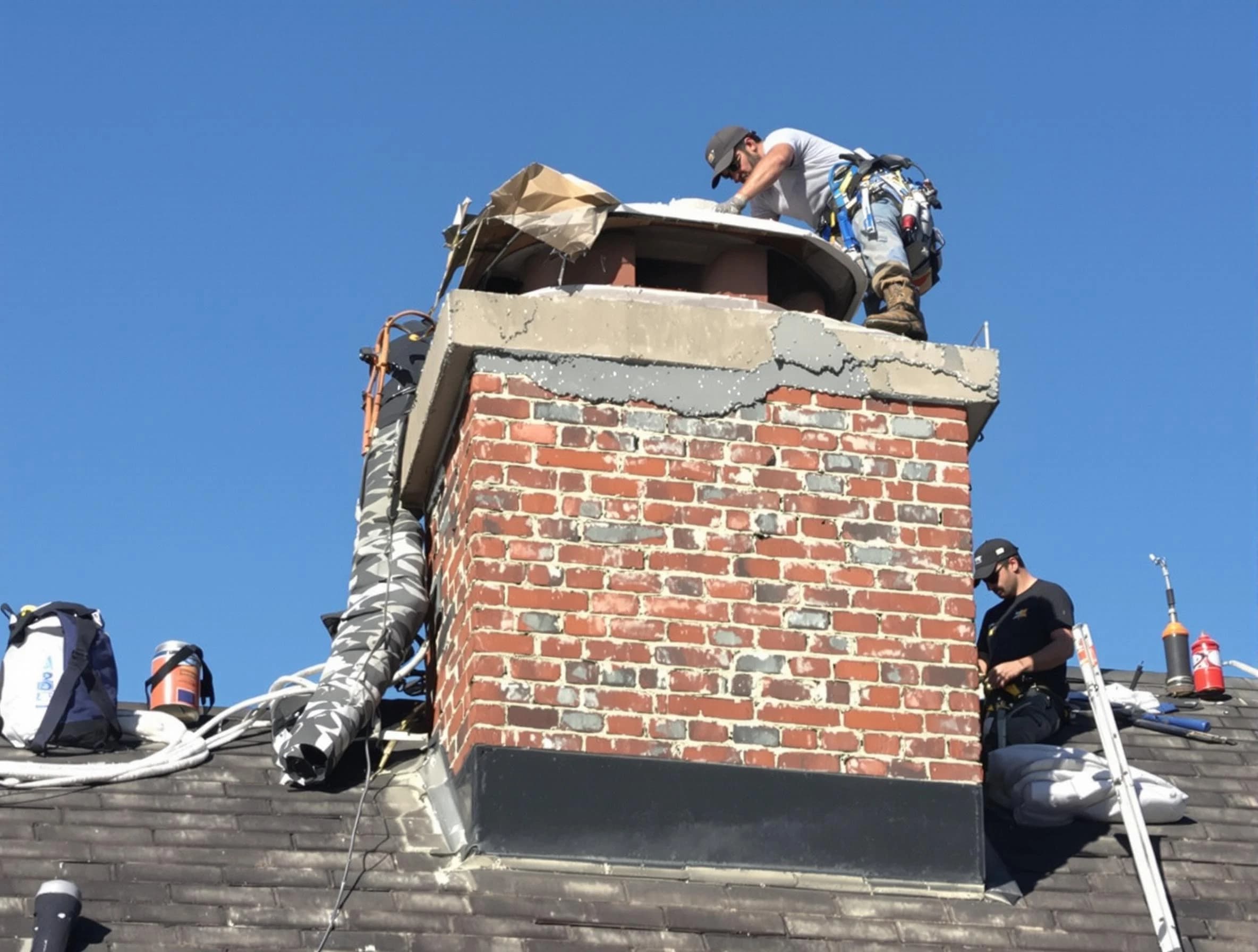 Wheat Ridge Chimney Sweep installing a custom chimney crown in Wheat Ridge, CO