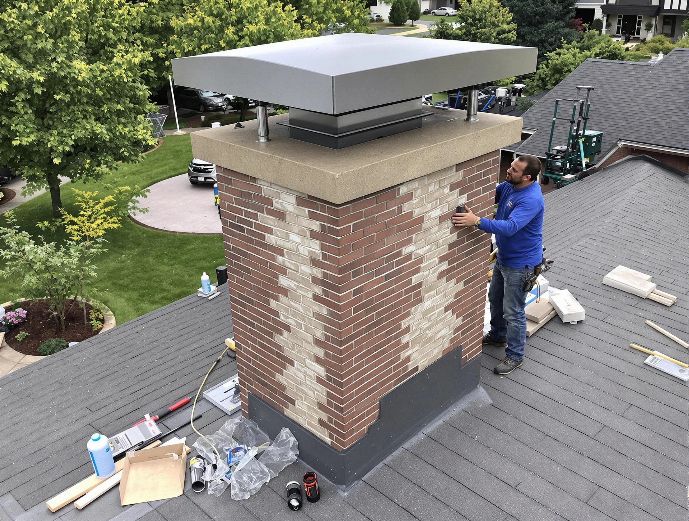 Wheat Ridge Chimney Sweep team working on a custom chimney remodel in Wheat Ridge, CO